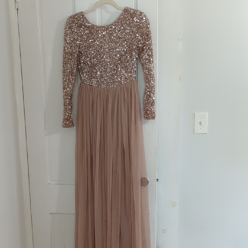 Sequin Long Sleeve Gown